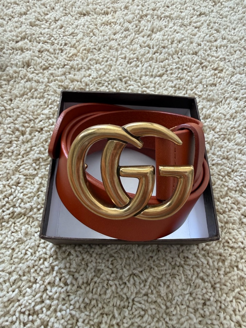 Women’s Brown Belt Brass Double G Buckle 31”